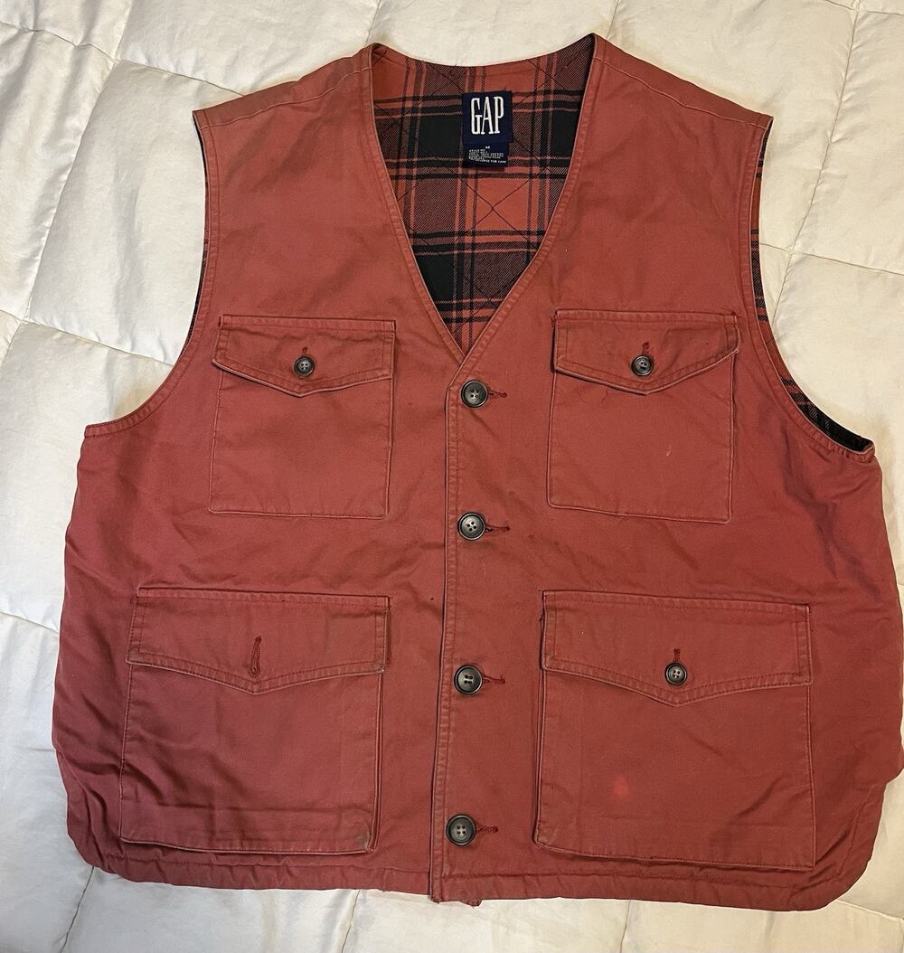 Vintage Gap Vest Mens Large Cargo Pockets Utility Y2K Outdoor Hiking Fishing
